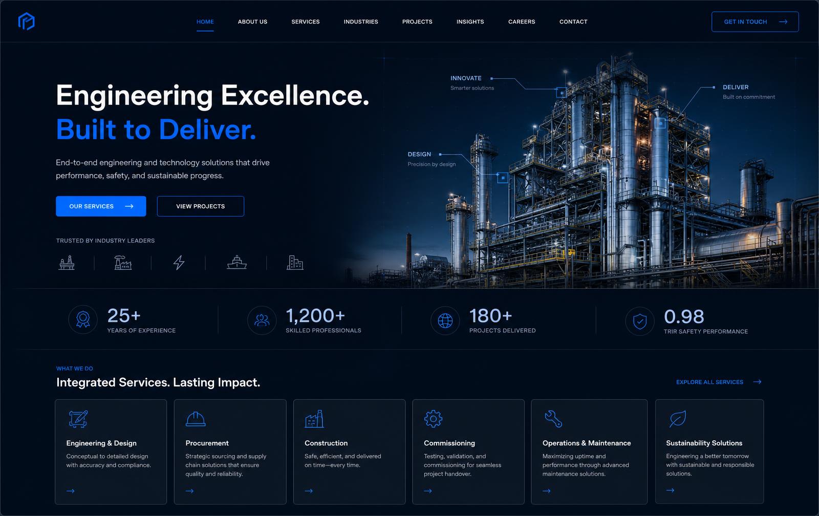 Versão mobile de um site de empresa de serviços com layout responsivo